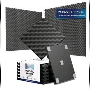 Korgl Acoustic Sound Proof Foam Panels For Walls 12"x12"x1"  (24 Pack )  NEW